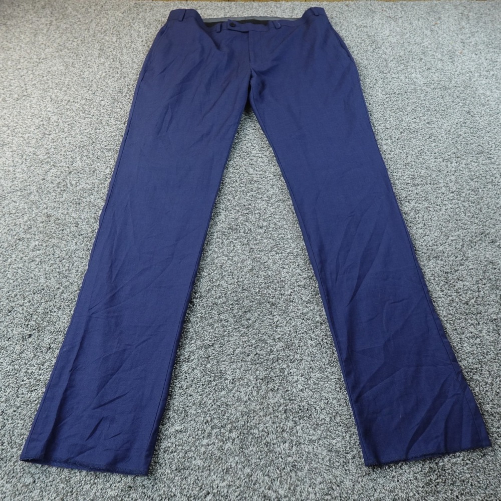 Calvin Klein Pants Mens 40X37 Blue Wool Slim Chino Trouser Dress Slacks Stretch
